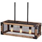 C0013 Square Metal And Wood Chandelier Basked Pendant Three 606829860025