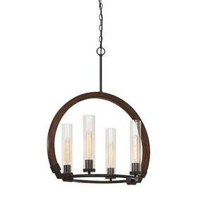 Fx-3691-4 Cal Lighting 30.3 Height Metal And Wood Chandelier In Wood/iron