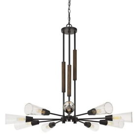 Fx-3693-9 Cal Lighting 60w X 9 Vasto Wood Metal Chandelier With Glass Shade
