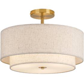 Icl-bd-003 Calokes 16in Double Drum 3-light Gold Ceiling Light With Fabric Shade For Bedroom Hall