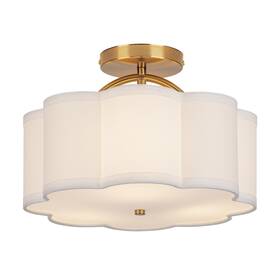 Icl-bd-004 Calokes 11.8 Inch Semi Flush Mount Ceiling Light 3-light Fabric Shade Gold For Bedroom