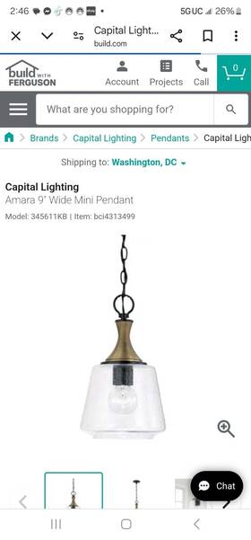 345611 Capital Lighting 841740164221 Amara 9 Inch W Mini Pendant - Matte Black With Brass