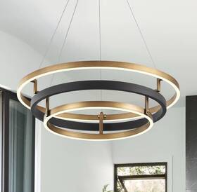 1004bg Caralux Led 3-ring Chandelier Black Gold Light Fixture Dimmable