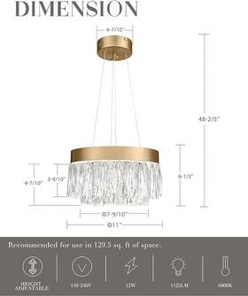 Cargifak 696596627457 2-tier Crystal Gold Chandelier Modern Led Pendant Light