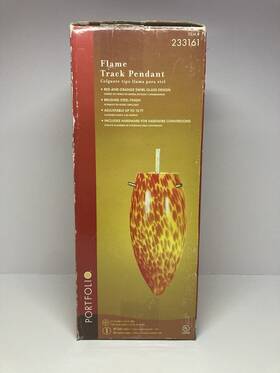 233161 Catalina Lighting Inc. Portfolio Flame Pendant Light Brushed Steel Red Orange Yellow Glass