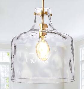 P5084-1g1 Catiner X-large 16 Inch Vintage Farmhouse Pendant Light Hand Blown Clear Hammered Glass Read