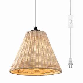 Ca2307 Cattleya 731618357827 1-light Plug-in Black Pendant Light With Hand-woven Rattan Shade