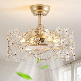 Bfx08 Celavieiop 20 Inch Gold Fandelier Ceiling Fan With Light Flower Crystal Chandelier