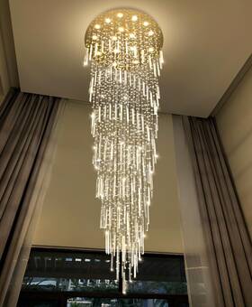 Rs2069 Cenozo D40 Inch Gold Crystal Chandelier For High Ceilings Led Dimmable Bulbs Included