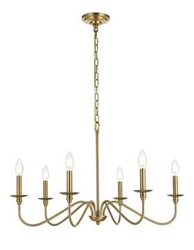 Chandeliers4less 196683014998 Farmhouse Chandelier Satin Dining Room Kitchen Candlestick 6 Light Fixture 30 Inch