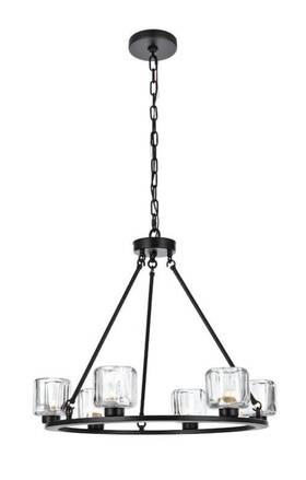 Chandeliers4less 196683038109 Dining Room Chandelier Farmhouse 6 Light Fixture Black Lighting Glass Shades 26 Inch