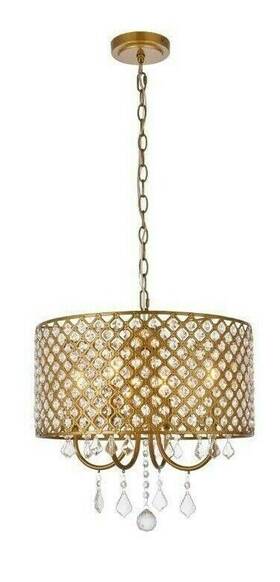Chandeliers4less 842814197473 Brass Pendant Crystal 4 Light Fixture Kitchen Living Dining Room Chandelier 17 Inch