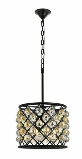 Chandeliers4less 848145006293 Chandelier Light Fixture Matte Black Golden Teak Crystal Pendant Ceiling 14 Inch