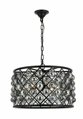 Chandeliers4less 848145006361 Crystal Chandelier Matte Black And Silver Shade Dining Room 6 Light Fixture 20 Inch