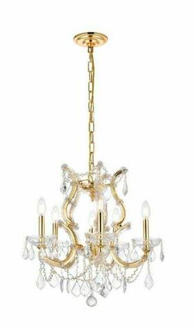Chandeliers4less 848145049825 Dining Room Or Kitchen Island Gold Crystal Chandelier 6 Light Fixture 20 Inch