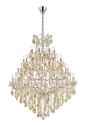 Chandeliers4less 848145052580 Large Golden Teak Crystal Chandelier Chrome Foyer Dining Room Light Fixture 62 Inch