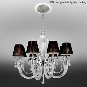 7h100-p4619 Chrome Large Chandelier 32inch Led Canopy Crystal Black Shades 8-light Dining Room