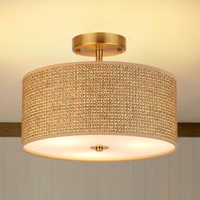 Cl-lg-017 Clarsyne 13 Inch Woven Rattan Boho Ceiling Light Fixture 3-light Modern Semi Flush Mount