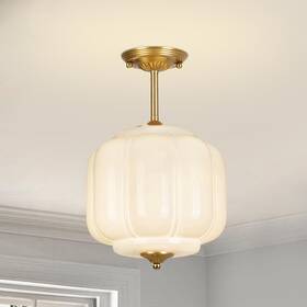 Clarsyne Cl-lg-025 9.4 Inch Milk Glass Semi Flush Mount Ceiling Light Fixture Vintage Gold