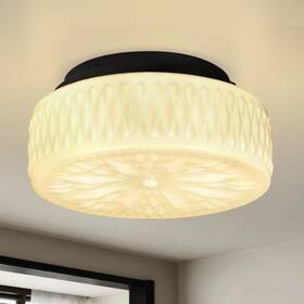 Clgl-lg-006 Clarsyne 15 Inch Vintage Milk Glass Flush Mount Ceiling Light Antique Schoolhous