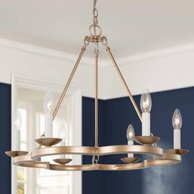 Classy Leaves 735940924269 Gold Chandeliers For Dining Room 6-light Wagon Wheel Chandelier With White C