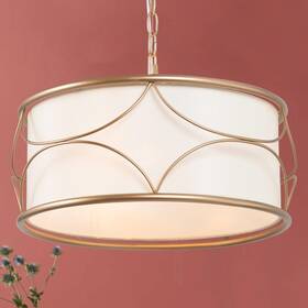Classy Leaves 735940924719 Gold Drum Chandelier 3 Light Hanging With White Fabric
