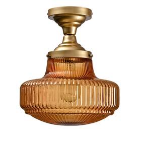 B7297cu-j-c Claxy Gold Ceiling Light Amber Glass Shade Schoolhouse Fixture Semi-flush Mount