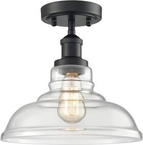 B8878cu-bk Claxy Semi Flush Mount Ceiling Light Black Handblown Glass Shade Porch Hallway Bath