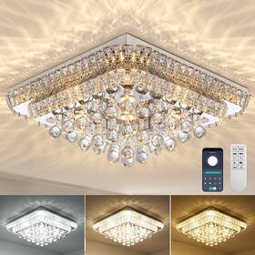 A228-24in Cocostar 24 Inch Crystal Flush Mount Chandelier Remote/app Modern Raindrop Led Ceil