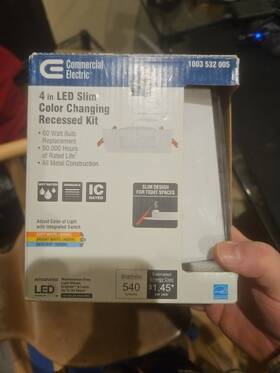Commercial Electric 058219912805 4 Inch 60w Led Slim Color Changing Recessed Kit Dimmable