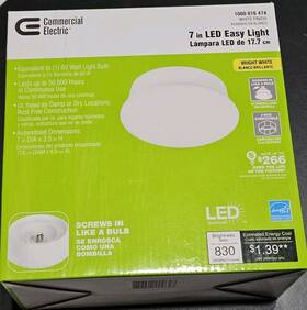 1000016474 Commercial Electric 7 Inch Bright White Led Ceiling 4000k Flush Mount Easy Light Equal To 60 Watt 11w
