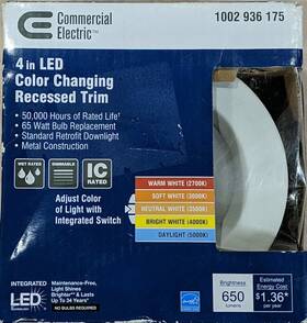 1002936175 Commercial Electric 4 Inch Led Replacement Fixture Color Changing Recessed Trim