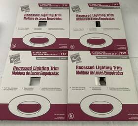 263-962 Commercial Electric 4 Count 6 Inch White Finish Recessed Lighting Open Trim T12