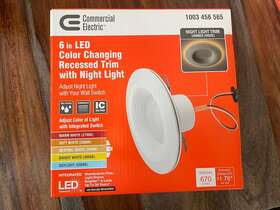 53804101 Commercial Electric 6 Inch Led Color Changing Recessed Trim With Night Light. Lights