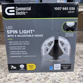 56517141 Commercial Electric 7 Inch Spin Light 3 Adjustable Heads 3500 Lumens Led Flush Mount Gray Color