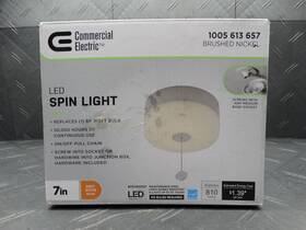 565901110 Commercial Electric 7in Led Spin Light Flush Mount Brushed Nickel