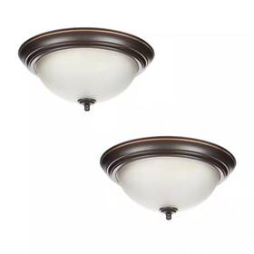 Commercial Electric 736916740548 12.75 Inch 2-light Bronze Flush Mount Ceiling Light With Tea-stained Glass 2-pack