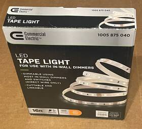 C421511 Commercial Electric 810976030754 Led Tape Light For Use With In-wall Dimmer 16 Ft
