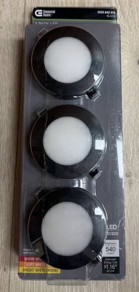 Commercial Electric 847658001733 22343kit-bk 3-light Led Black Puck Light Kit Cct 2700k/300