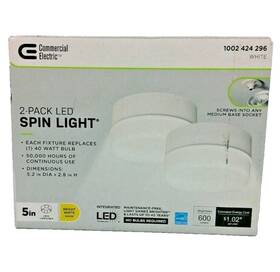 Commercial Electric 849489001418 2 Pack 5 Inch 50 Watt Equivalent White Integrated Led Flushmount