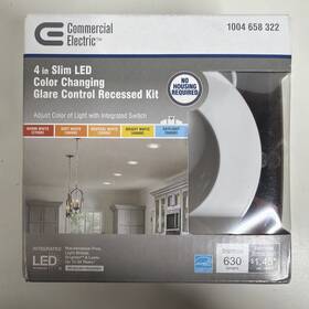 91300 Commercial Electric 4in Led Slim Color Changing Glare Control Recessed Kit