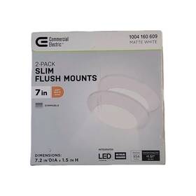 C01126401a Commercial Electric 7 Inch Matte White Slim Led Flush Mount Lighting 2-pack