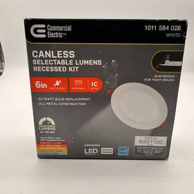 1011584026 Comnercial Electric Commercial 6 Inch Canless Selectable Lumens Recessed Kit 1011 584 026 White
