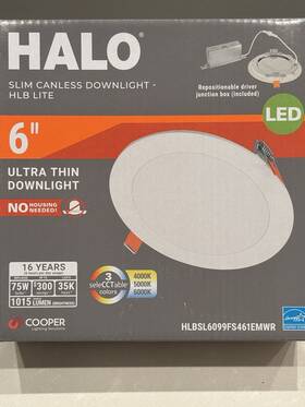 Hlbsl6099fs461emwr Cooper Lighting Solutions Halo Hlb 2set Lite 6in Slim Canless Led Downlight 4000k 1015lm 12.4w 3cct
