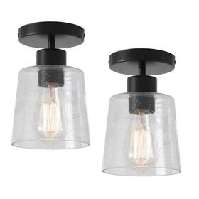Ydbl2p Create For Life Industrial Semi Flush Mount Ceiling Light Black Hallway Fixture Glass S