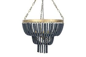 Ec0353 Creative Co-op Iron Pendant Light With Blue Wood Beads Chandelier