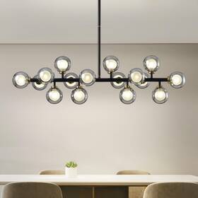 Crossio 728205279747 Modern Black Linear Chandelier 16 Lights Glass Globe Light