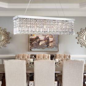 Crystop 894531038054 Rectangular Chandeliers For Dining Room Modern Rain Drop Hang Inch