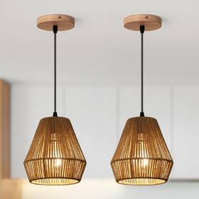 D5047-1-2 Cunfash 2 Packs Rattan Pendant Lights 7 Inch Boho Woven Kitchen Chandeliers Modern Boh