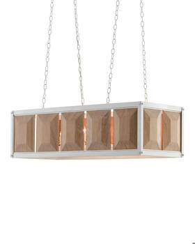 9000-0225 Currey & Company And Baguette 10 Light Chandelier Pickled Wood/white
